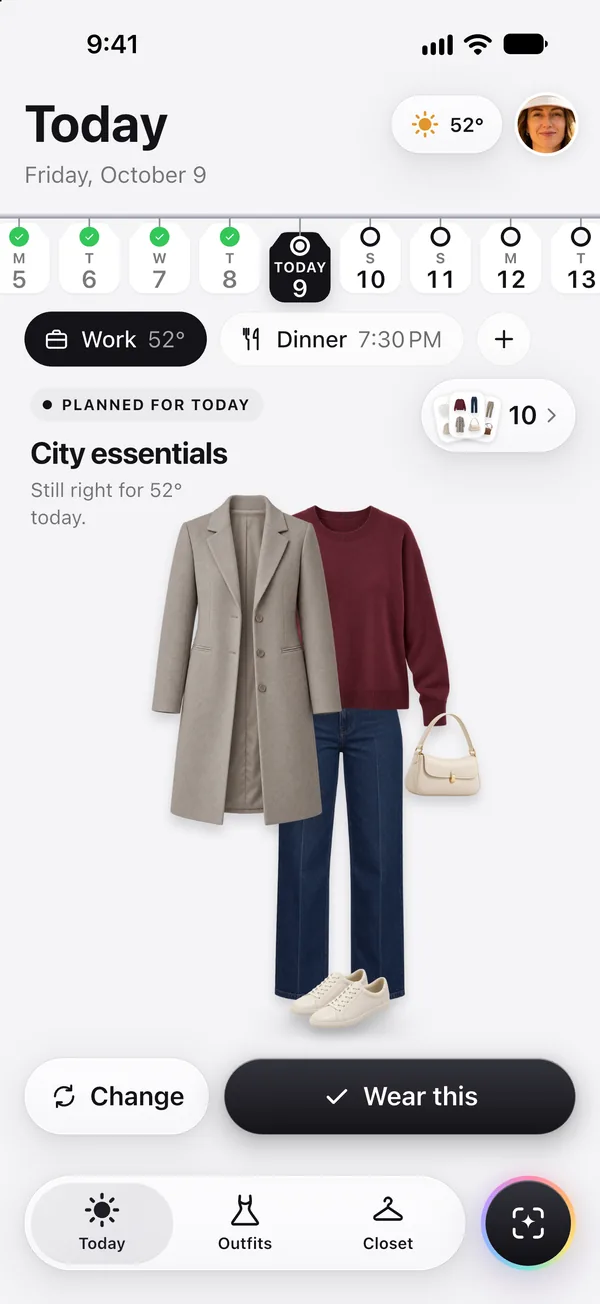 Today in Wearbird on a 52° work day, with the planned look still right for the weather