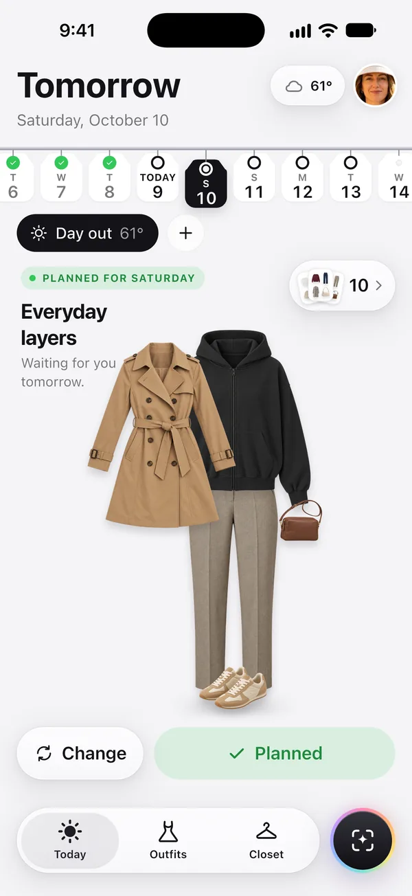 A Saturday in Wearbird with its planned look and a green Planned button